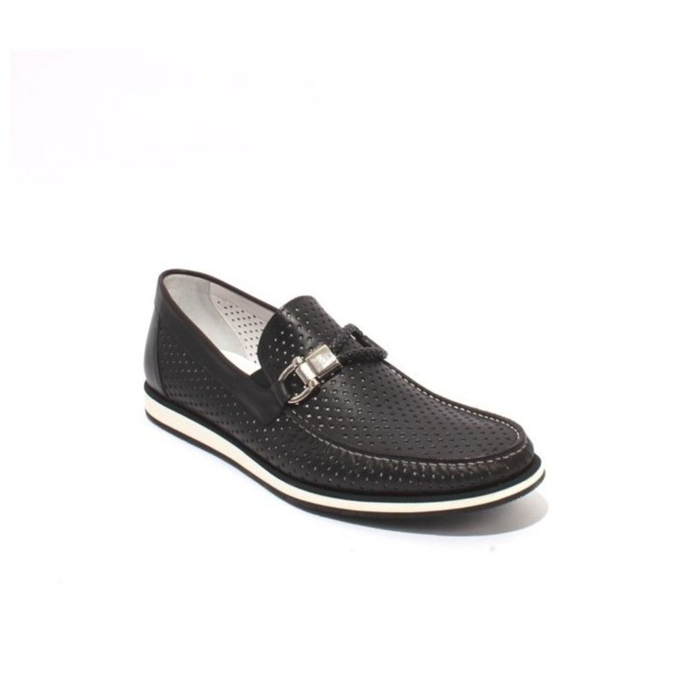 GoodMan 52500 Black White Perforated Leather Moccasins Loafers